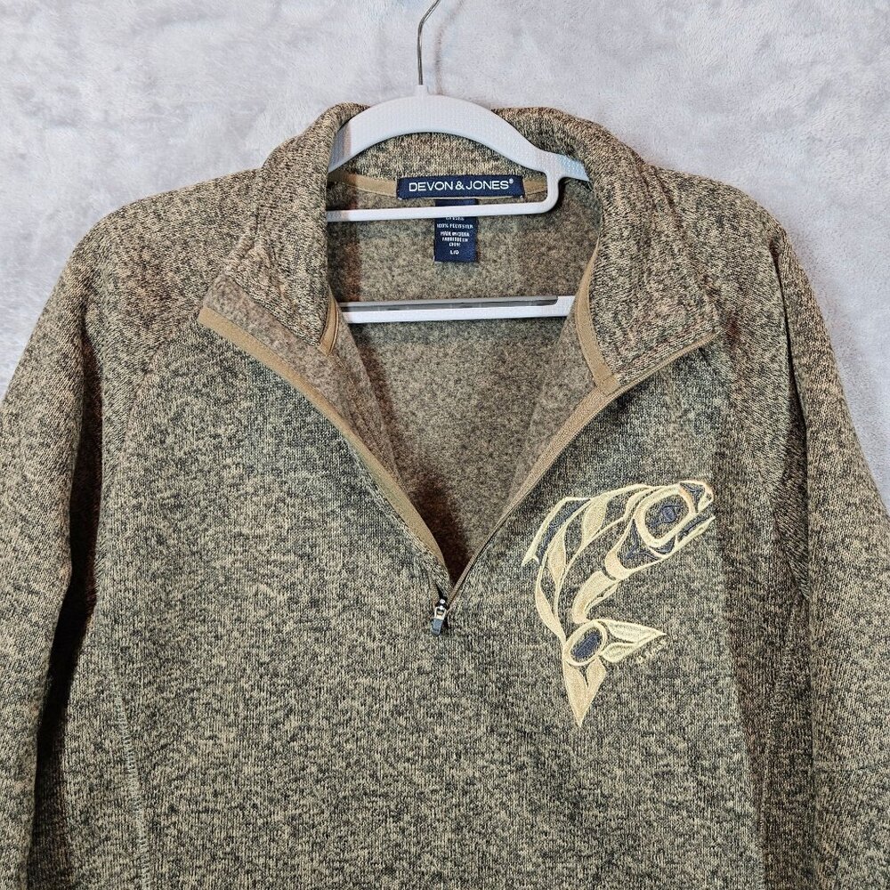 Devon & Jones Mens L 1/4 Zip Fleece Pullover Fish Embroidery tribal outdoor warm - Picture 4 of 8